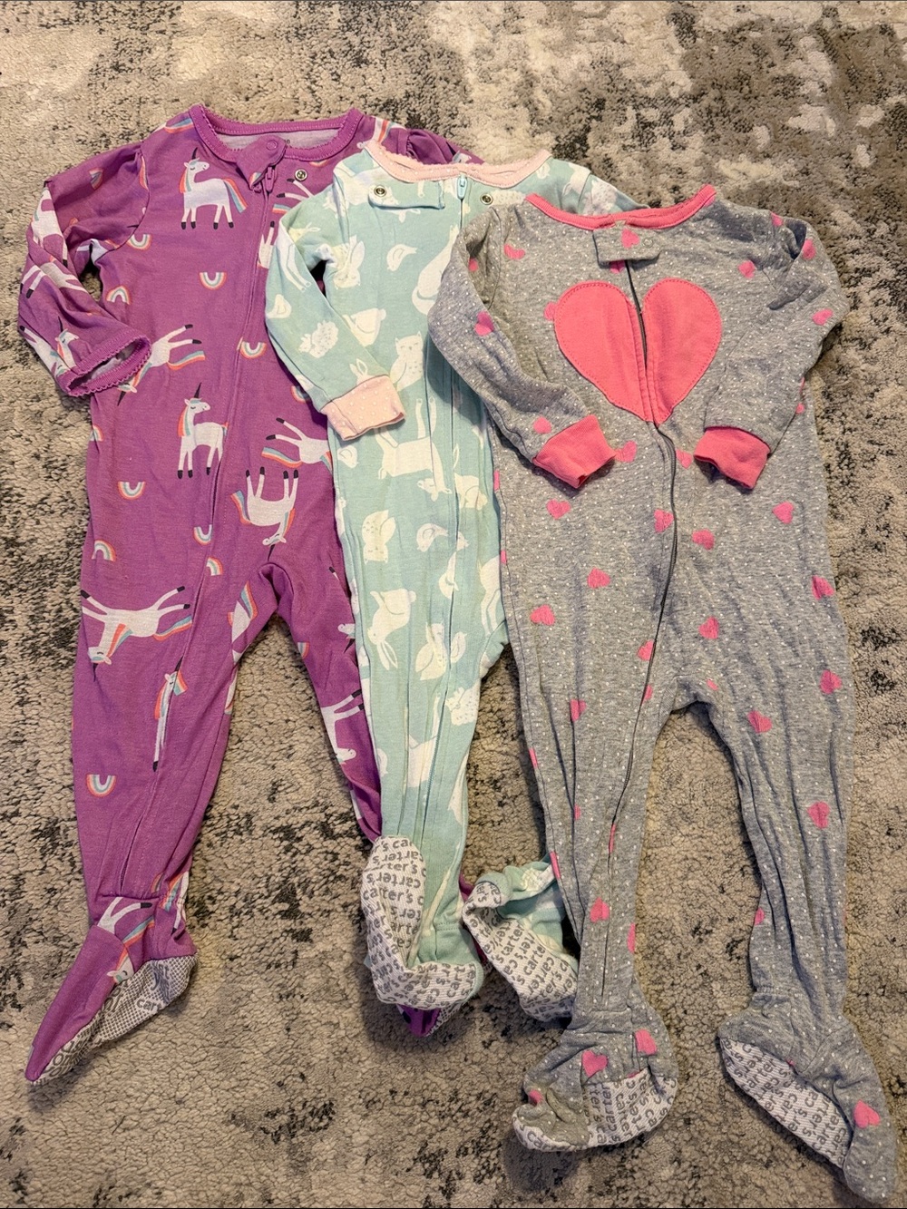 Carter's Purple Unicorn, Mint Swan & Gray Heart Footed Pajama Set